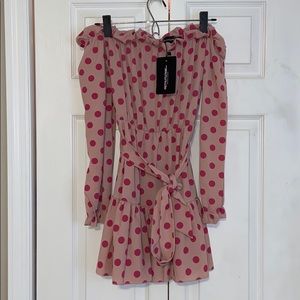 Polka dot off the shoulder mini dress